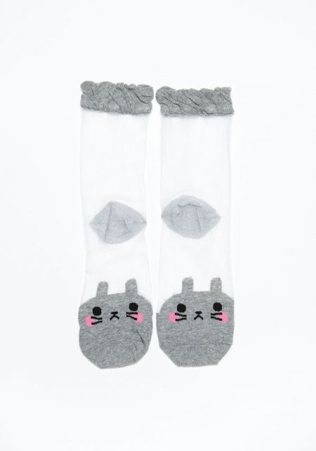 Junior Clothing | Grey Cat Sheer Socks | Loveculture.com