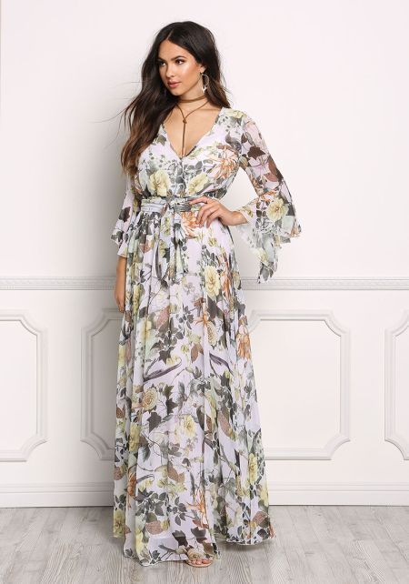 Junior Clothing | Yellow Chiffon Floral Maxi Dress | Loveculture.com
