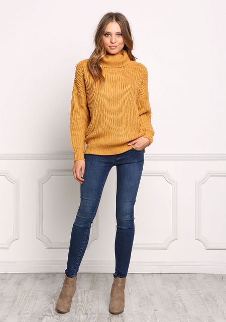 Junior Clothing | Mustard Chunky Knit Turtleneck Sweater Top ...