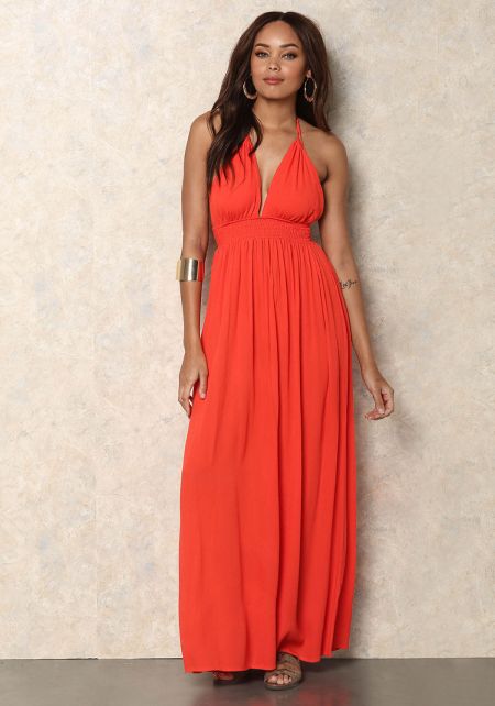 Junior Clothing | Coral Teacup Tied Gauze Maxi Dress | Loveculture.com