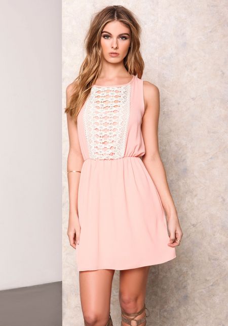 Junior Clothing | Peach Crochet Backless Flare Dress | Loveculture.com