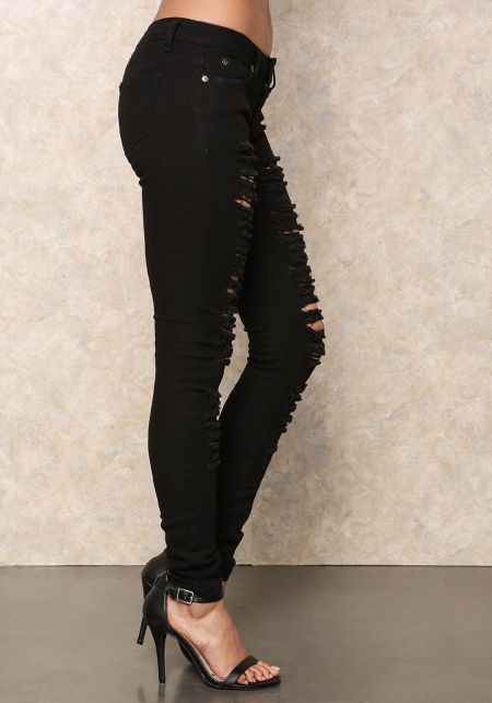 Junior Clothing | Black Shredded Skinny Jeans | Loveculture.com