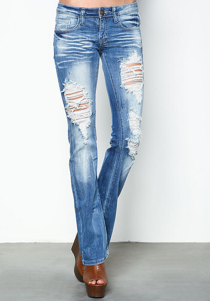 distressed bootcut jeans