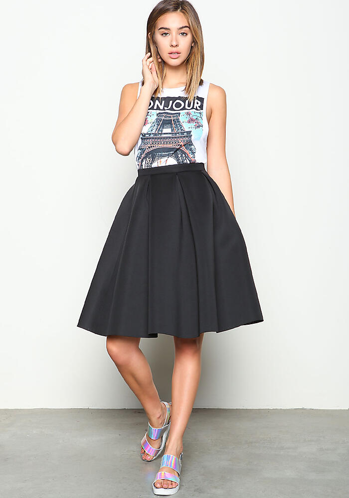 Black A-Line Scuba Knit Midi Skirt