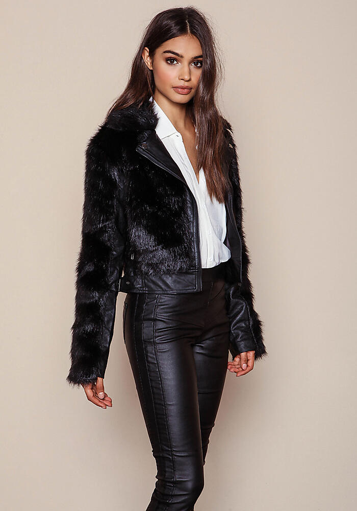 Black Faux Fur Leatherette Jacket