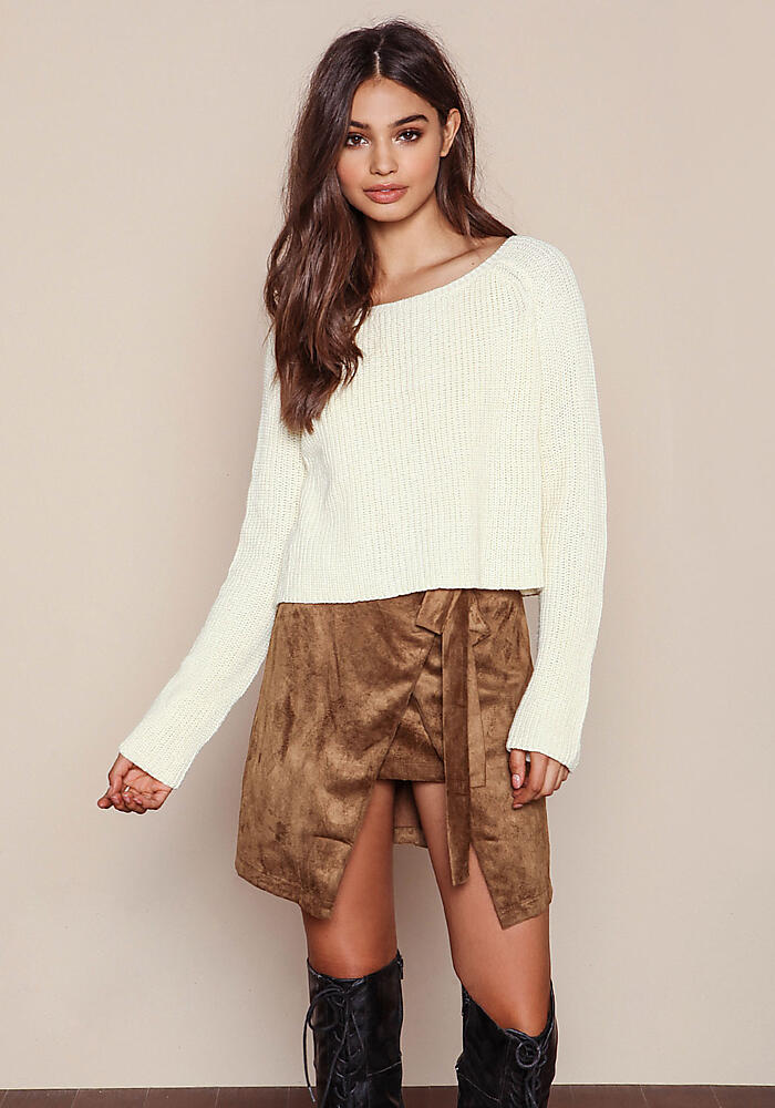 Junior Clothing | Cream Cropped Knit Sweater | Loveculture.com