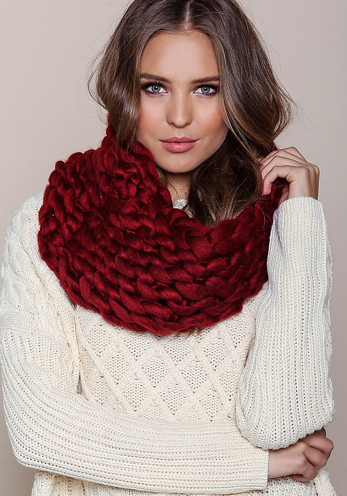 Junior Clothing | Burgundy Chunky Knit Infinity Scarf | Loveculture.com