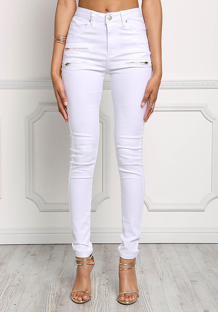 Junior Clothing | White High Rise Zipper Trim Jeans | Loveculture.com