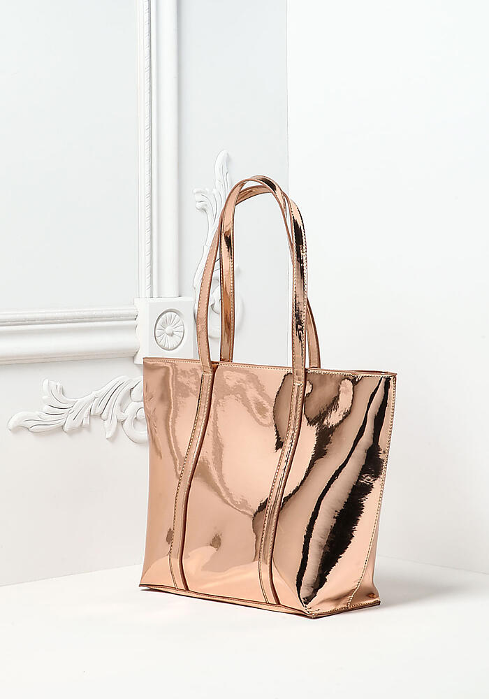 rose gold metallic tote bag