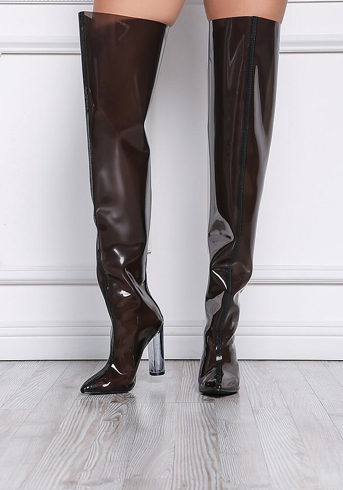 perspex thigh high boots