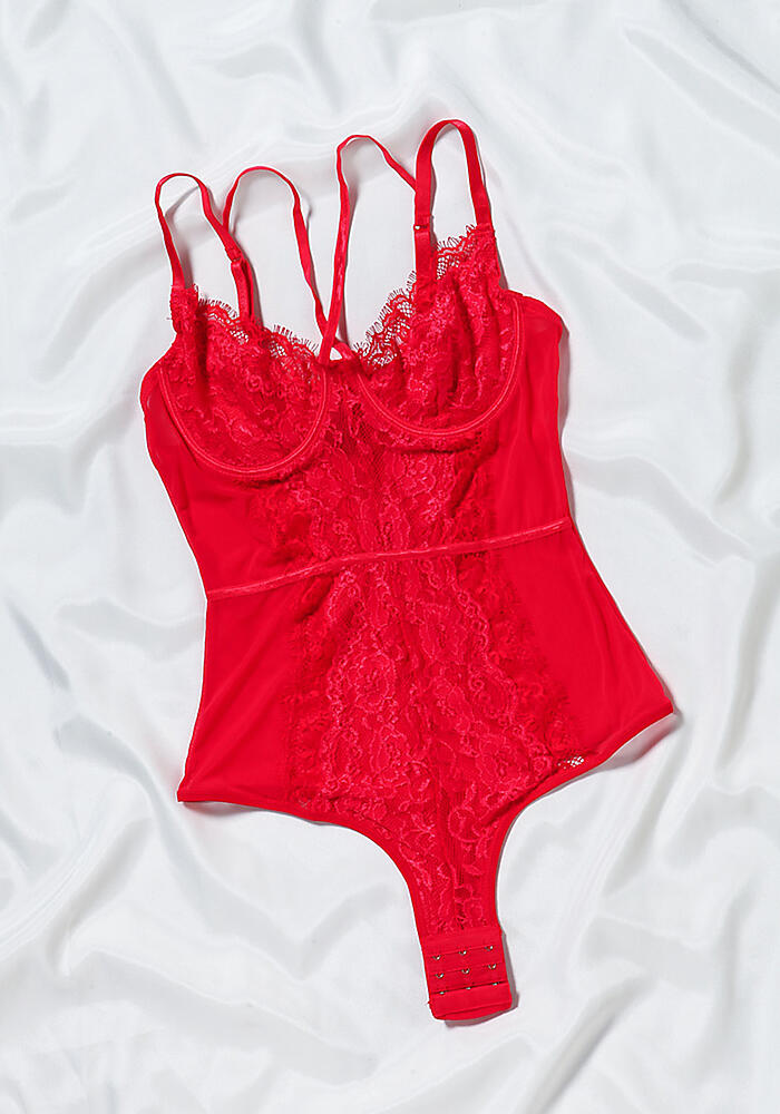 red lace bustier top