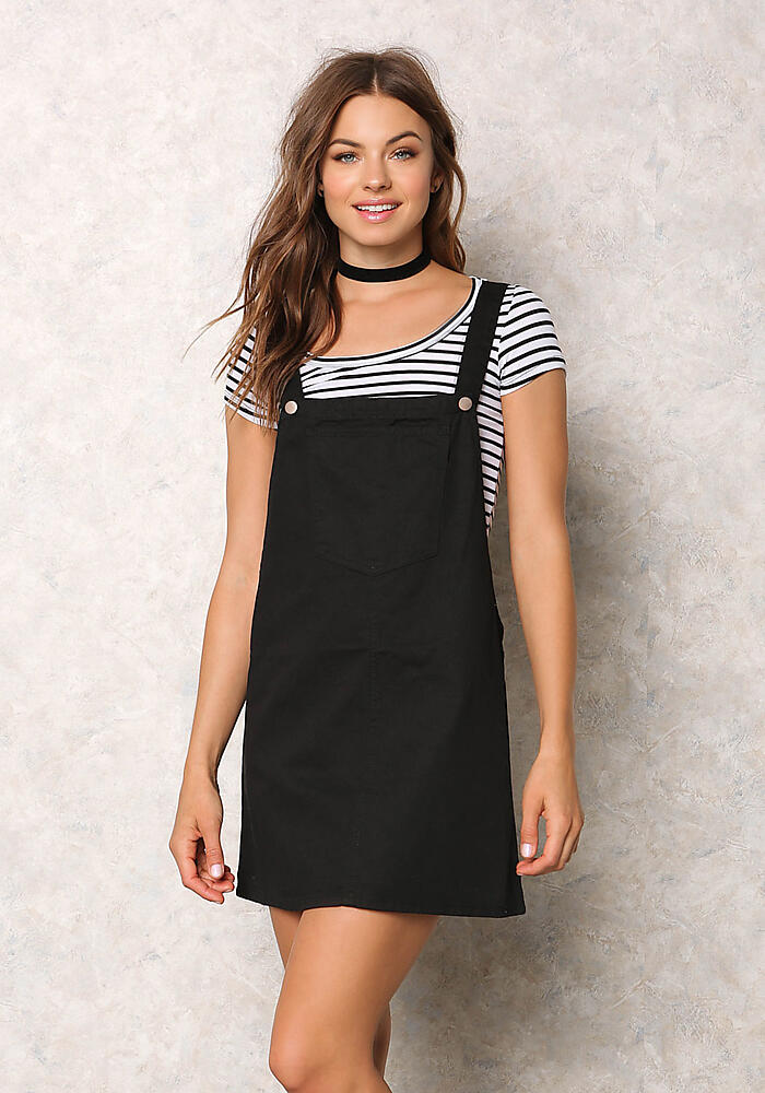 Junior Clothing | Black Denim Thin Racerback Overall Dress ...