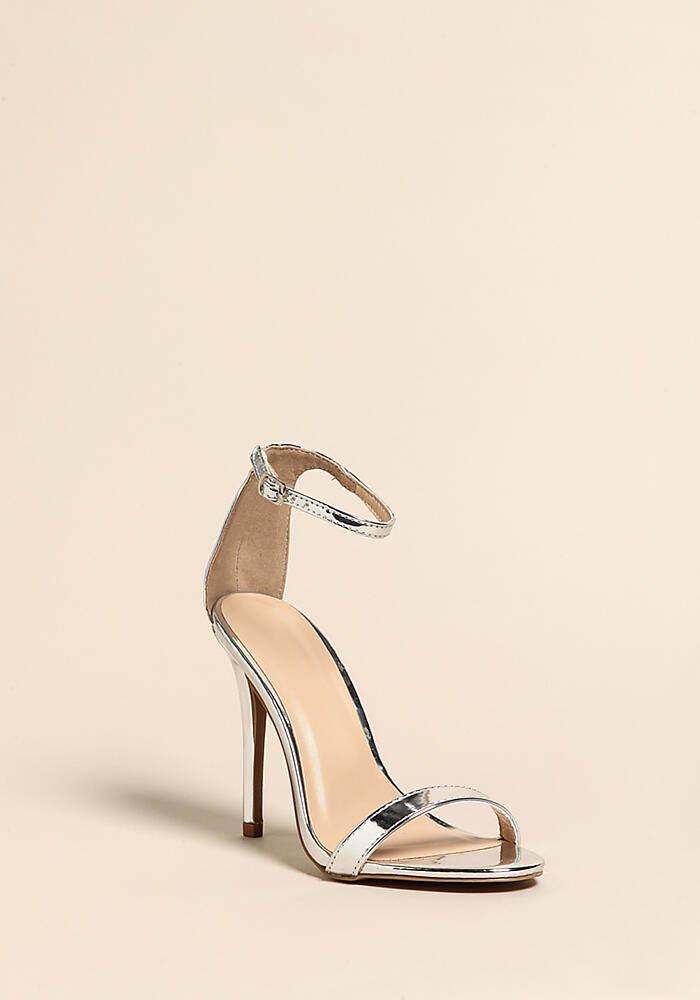 metallic ankle strap heels