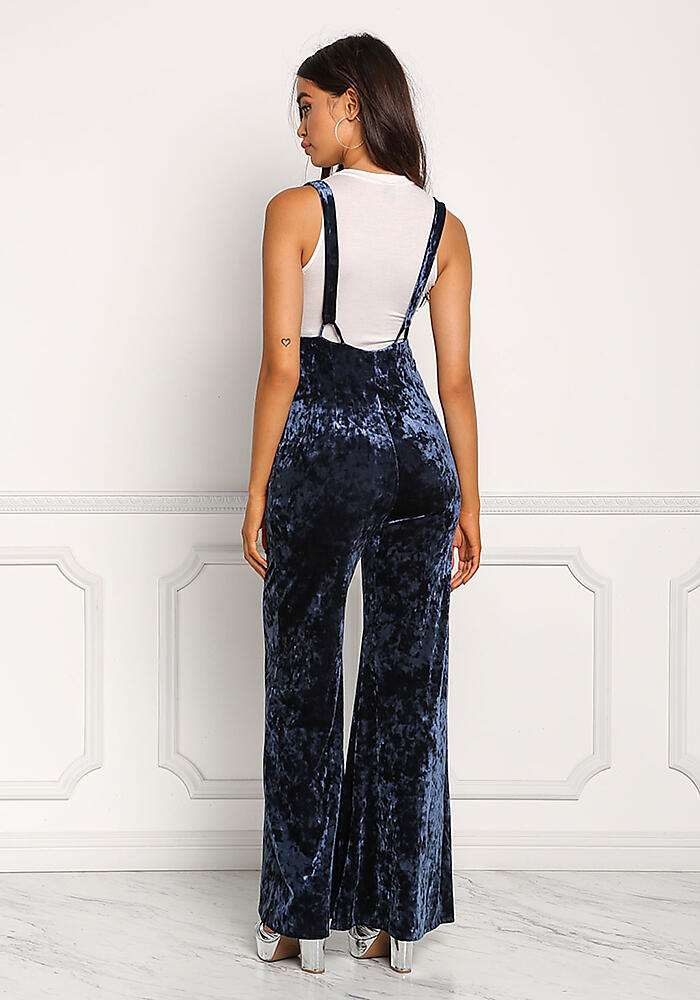 Junior Clothing Navy Crushed Velvet Overalls Jumpsuit