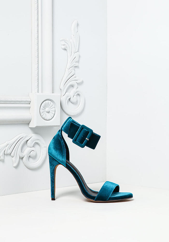 teal velvet heels