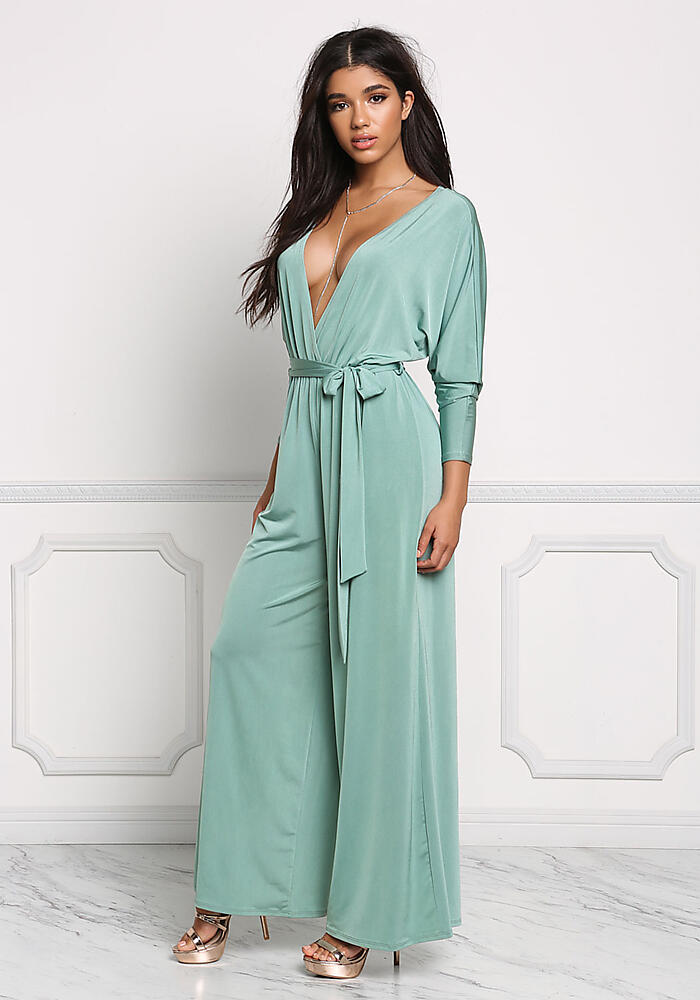 Junior Clothing | Sage Plunge Wide Legged Jumpsuit | Loveculture.com