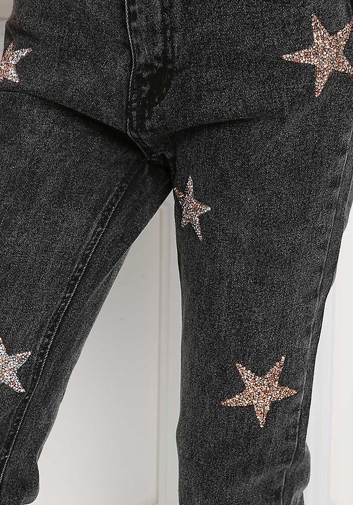 Junior Clothing | Black Rhinestone Star Straight Leg Jeans ...