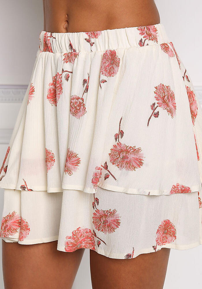 Junior Clothing | Cream Floral Layered Mini Skirt | Loveculture.com