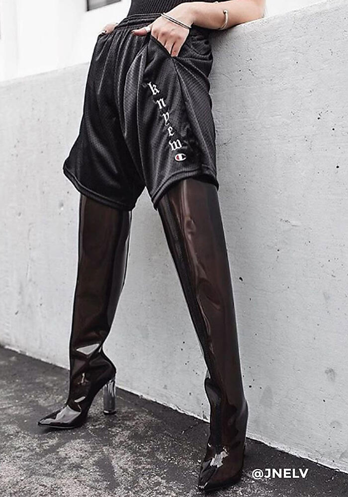 perspex thigh high boots