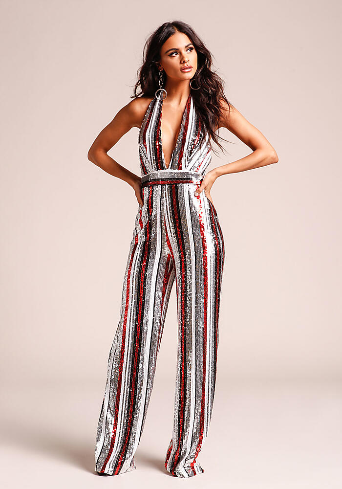 striped halter jumpsuit