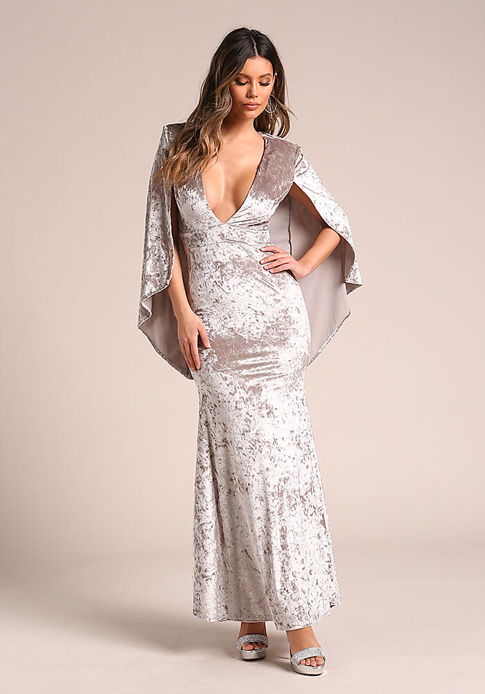 silver crushed velvet dress