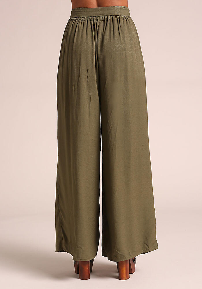 Junior Clothing | Olive Linen Slit Palazzo Pants | Loveculture.com