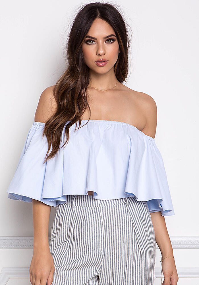 light blue off the shoulder top
