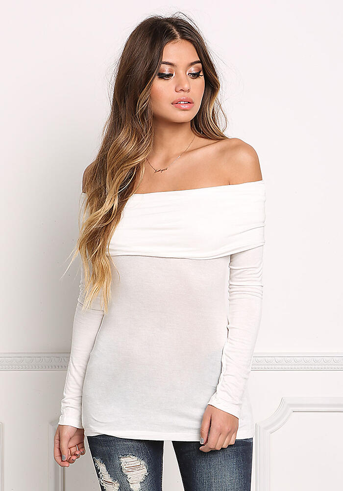 Junior Clothing | Ivory Thin Jersey Knit Off Shoulder Top | Loveculture.com