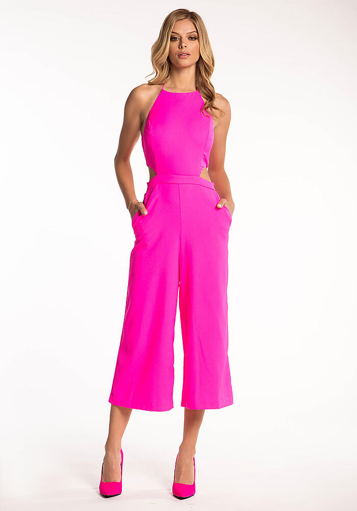 Hot Pink Cut Out Wide Legged Jumpsuit