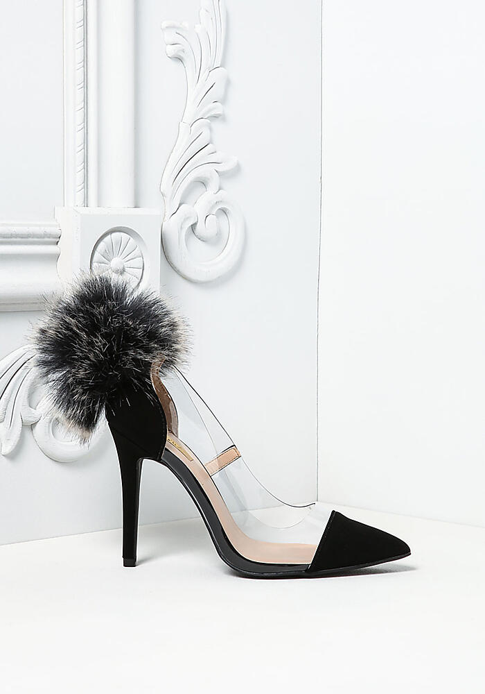 black perspex pointed heels