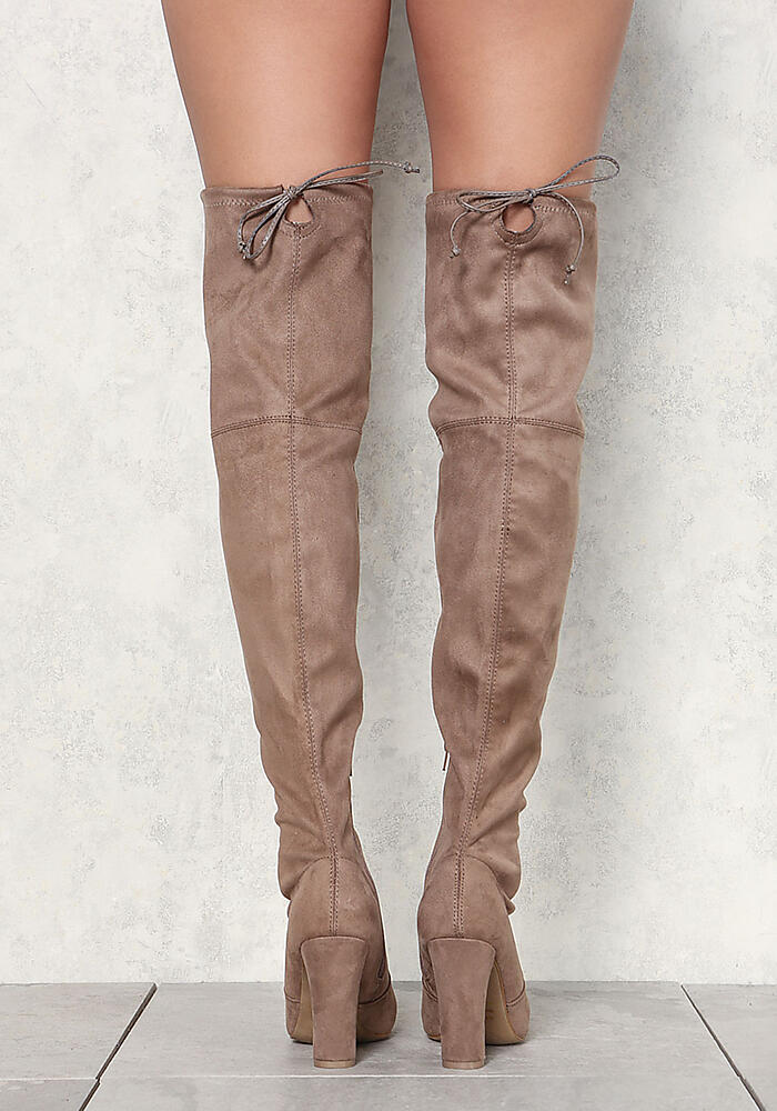 taupe thigh high boots