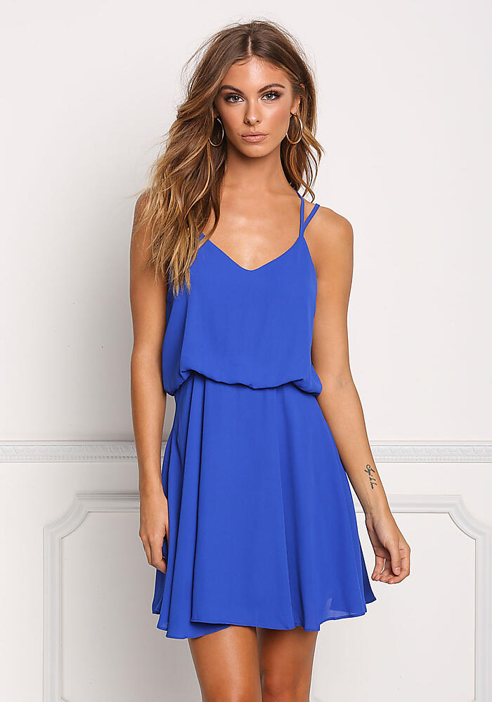 Junior Clothing | Royal Blue Double Strap Flared Dress | Loveculture.com