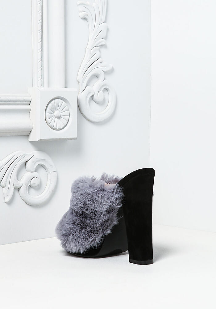 fur mules heels