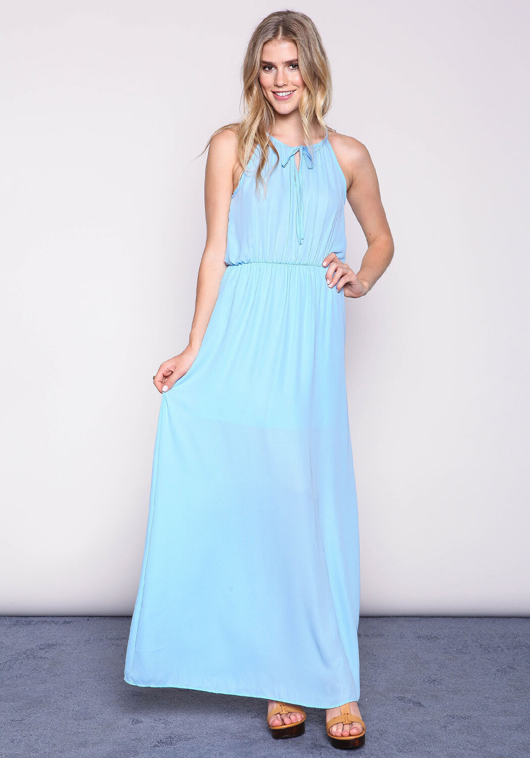 Junior Clothing | Blue Tied Woven Maxi Dress | Loveculture.com