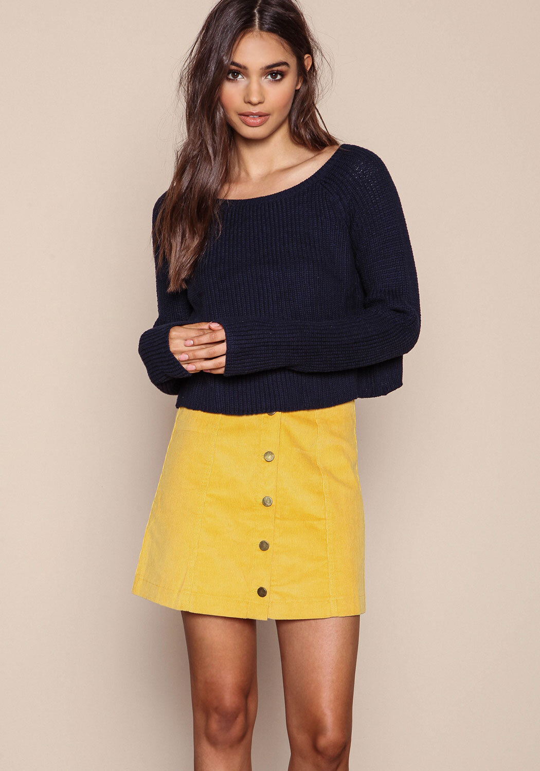 Junior Clothing | Navy Cropped Knit Sweater | Loveculture.com