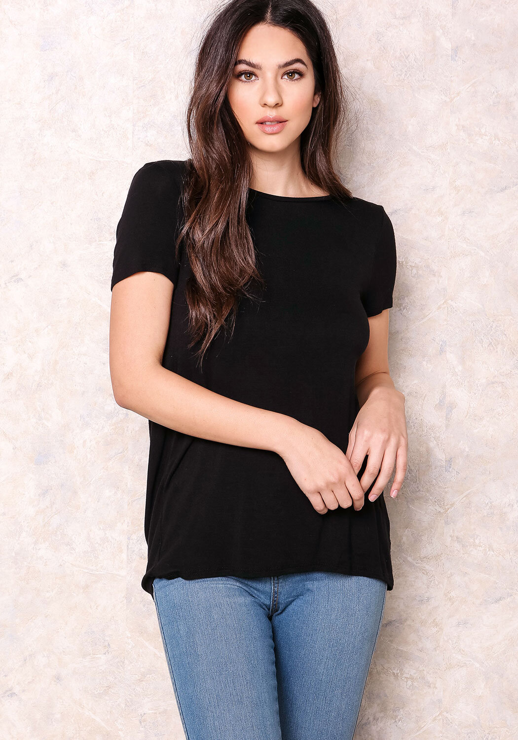 Junior Clothing | Black Jersey Knit Lace Back Top | Loveculture.com