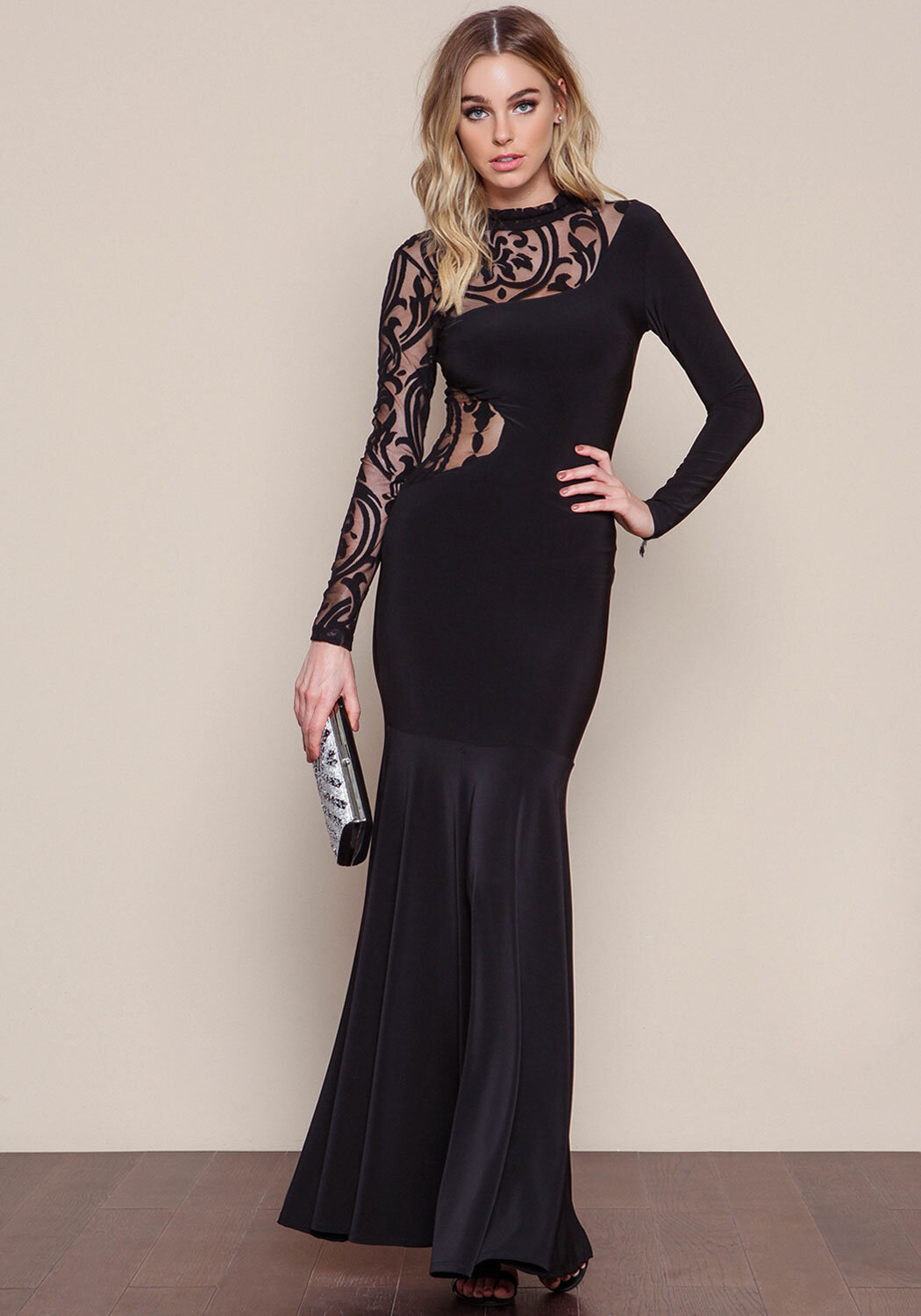 Junior Clothing | Black Long Sleeve Lace Gown | Loveculture.com